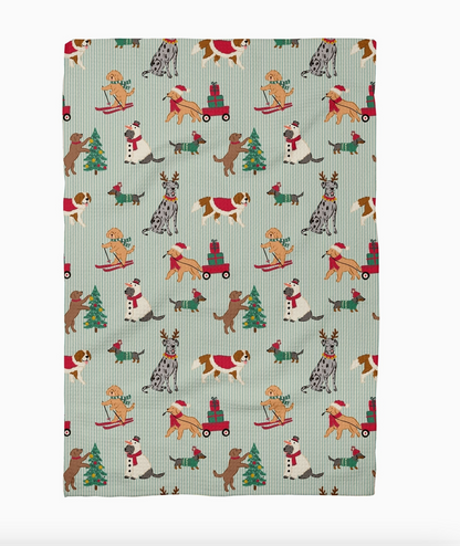 Festive Christmas Dogs Waffle Weave Kitchen Towel