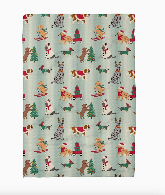 Festive Christmas Dogs Waffle Weave Kitchen Towel