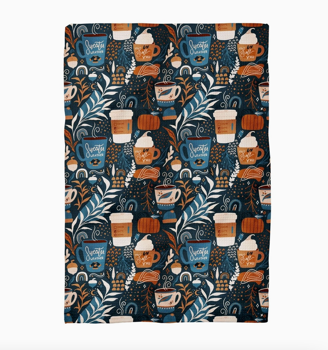 Sweater Weather Coffee & Pumpkins Waffle Weave Kitchen Towel