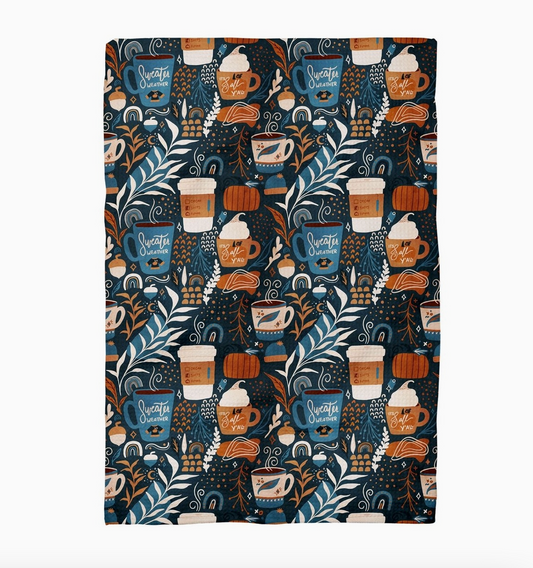 Sweater Weather Coffee & Pumpkins Waffle Weave Kitchen Towel