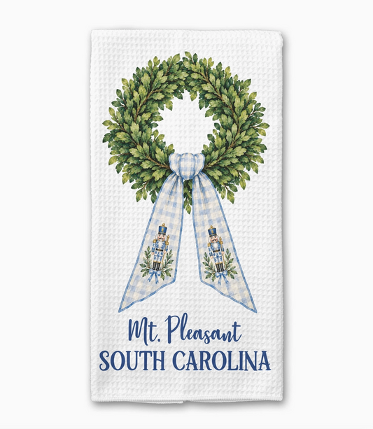 Personalized Chinoiserie Nutcracker Wreath Christmas Kitchen Towel