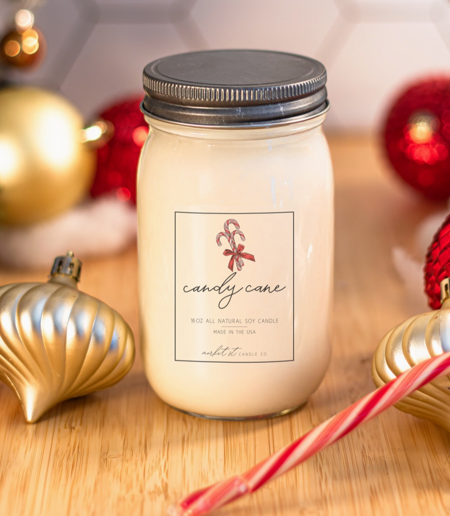 Candy Cane Classic Soy Candle – 16 oz