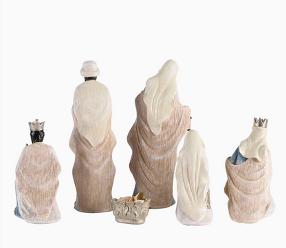 6-Piece Holy Family & Three Wise Men Nativity Set – Blue, Ivory & Silver