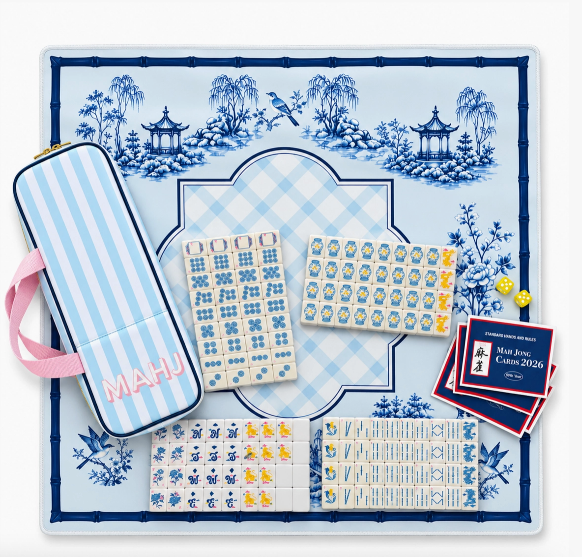 Blue Porcelain Mahjong Playing Mat – 31" × 31"