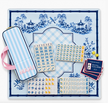 Blue Porcelain Mahjong Playing Mat – 31" × 31"