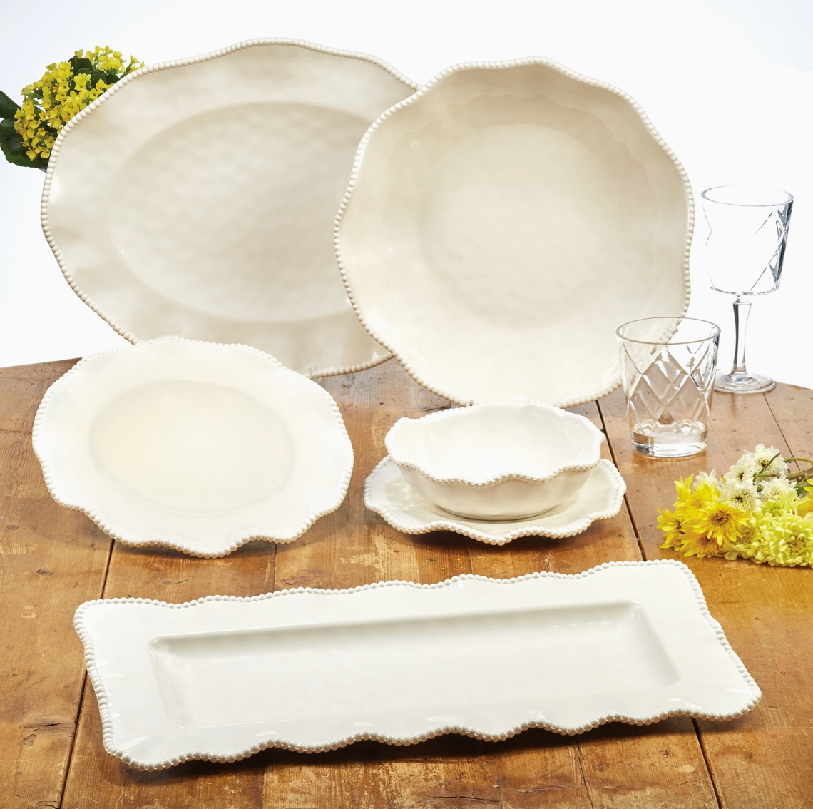 Perlette Cream Melamine Dinner Plates – 11 in., Sets of 8 or 12