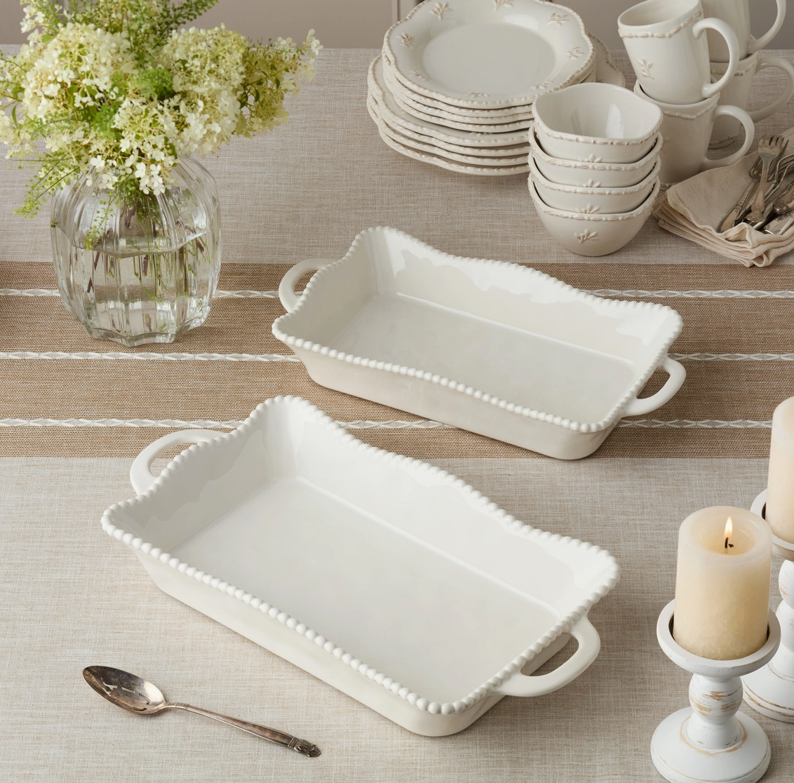 Perlette Cream Rectangular Stoneware Baker – 2 Sizes