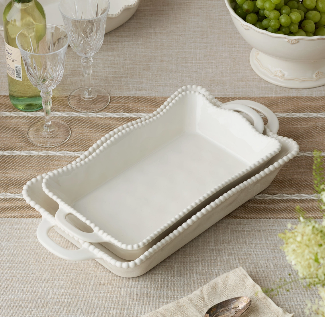 Perlette Cream Rectangular Stoneware Baker – 2 Sizes