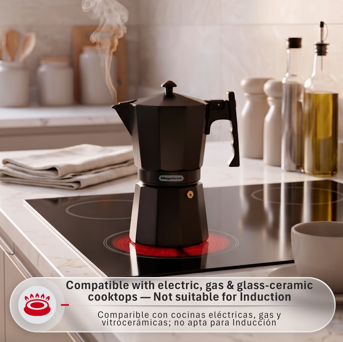 Magefesa Colombia Noir Black Stovetop Espresso Maker – 3 & 12 Cup