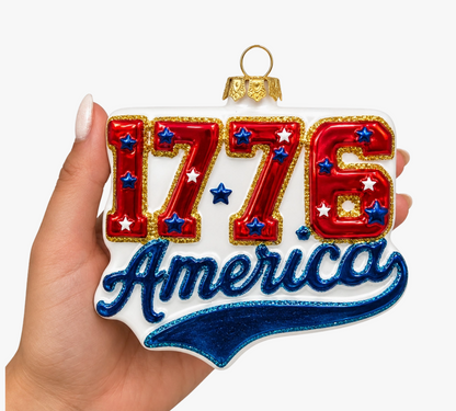 America 1776 Patriotic Glass Ornament – USA 250th Anniversary