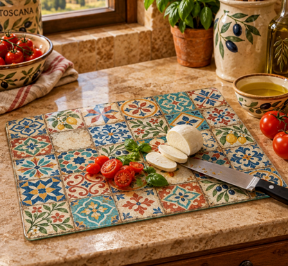 Italian Tile Glass Cutting Board – Mediterranean Kitchen