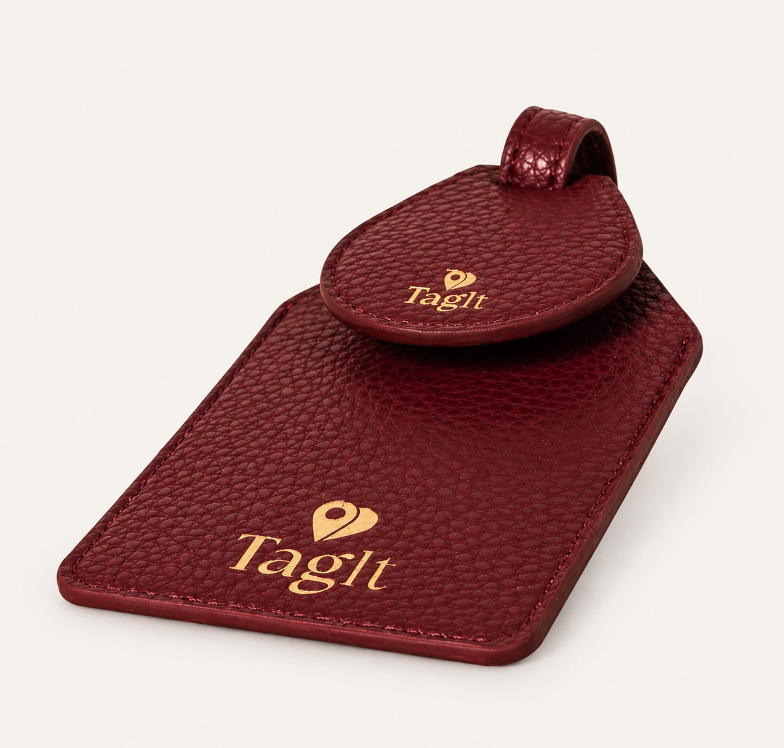 Burgundy Vegan Pebble Leather AirTag Luggage Tag