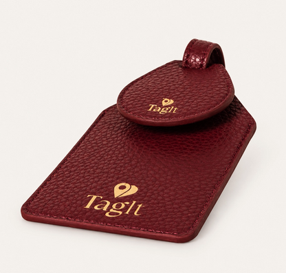 Burgundy Vegan Pebble Leather AirTag Luggage Tag