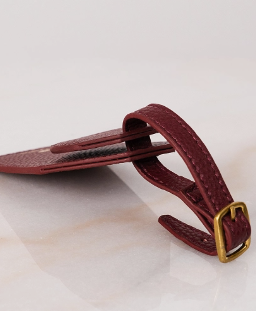 Burgundy Vegan Pebble Leather AirTag Luggage Tag