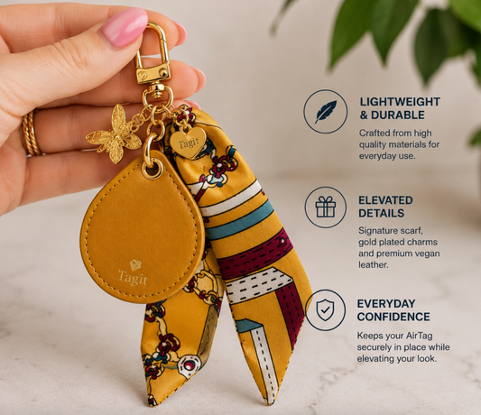 Mustard Yellow Bee AirTag Holder Bag Charm with Scar
