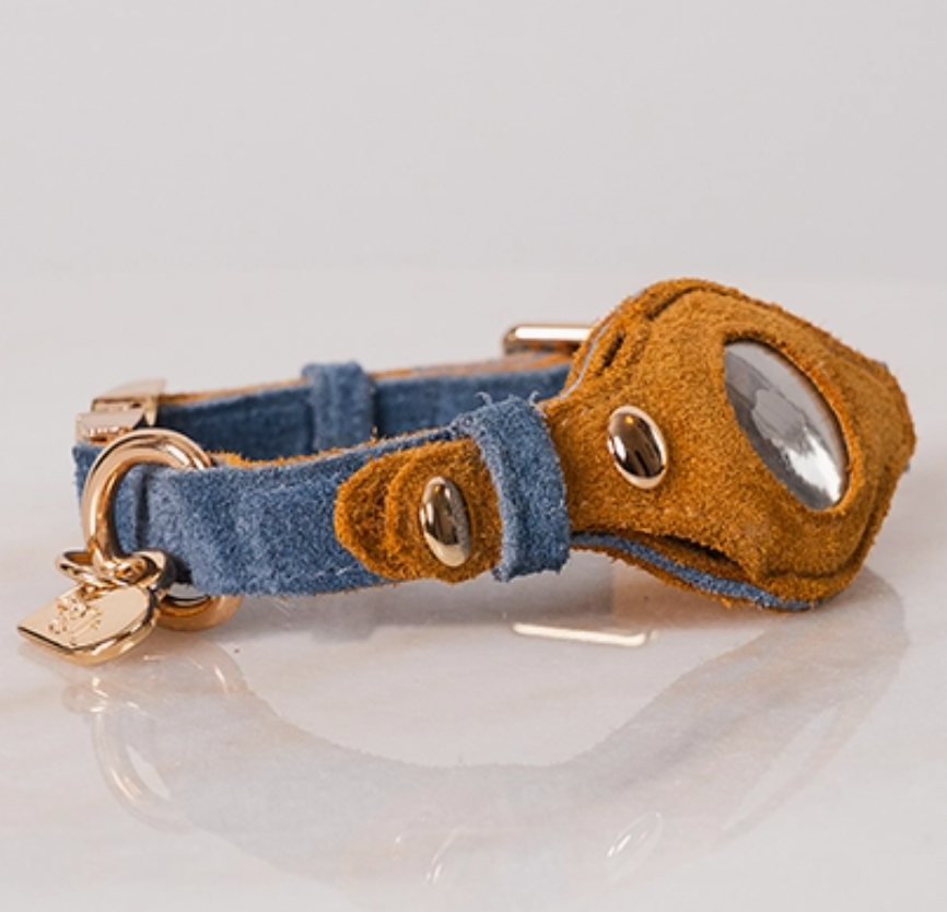 The Pet Lover Set – Suede Dog Collar & AirTag Bag Charms