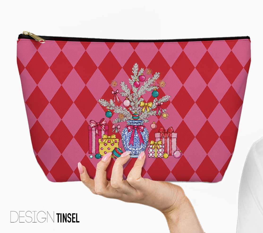 Christmas Mahjong Tile Bag – Holiday Zippered Pouch