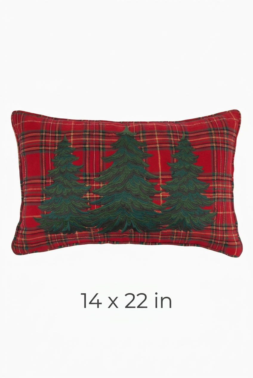 Christmas Spruce Tree Plaid Embroidered Throw Pillow – 14 x 22 - NY Gift Boutique