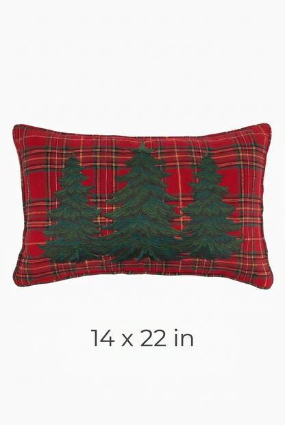 Christmas Spruce Tree Plaid Embroidered Throw Pillow – 14 x 22 - NY Gift Boutique