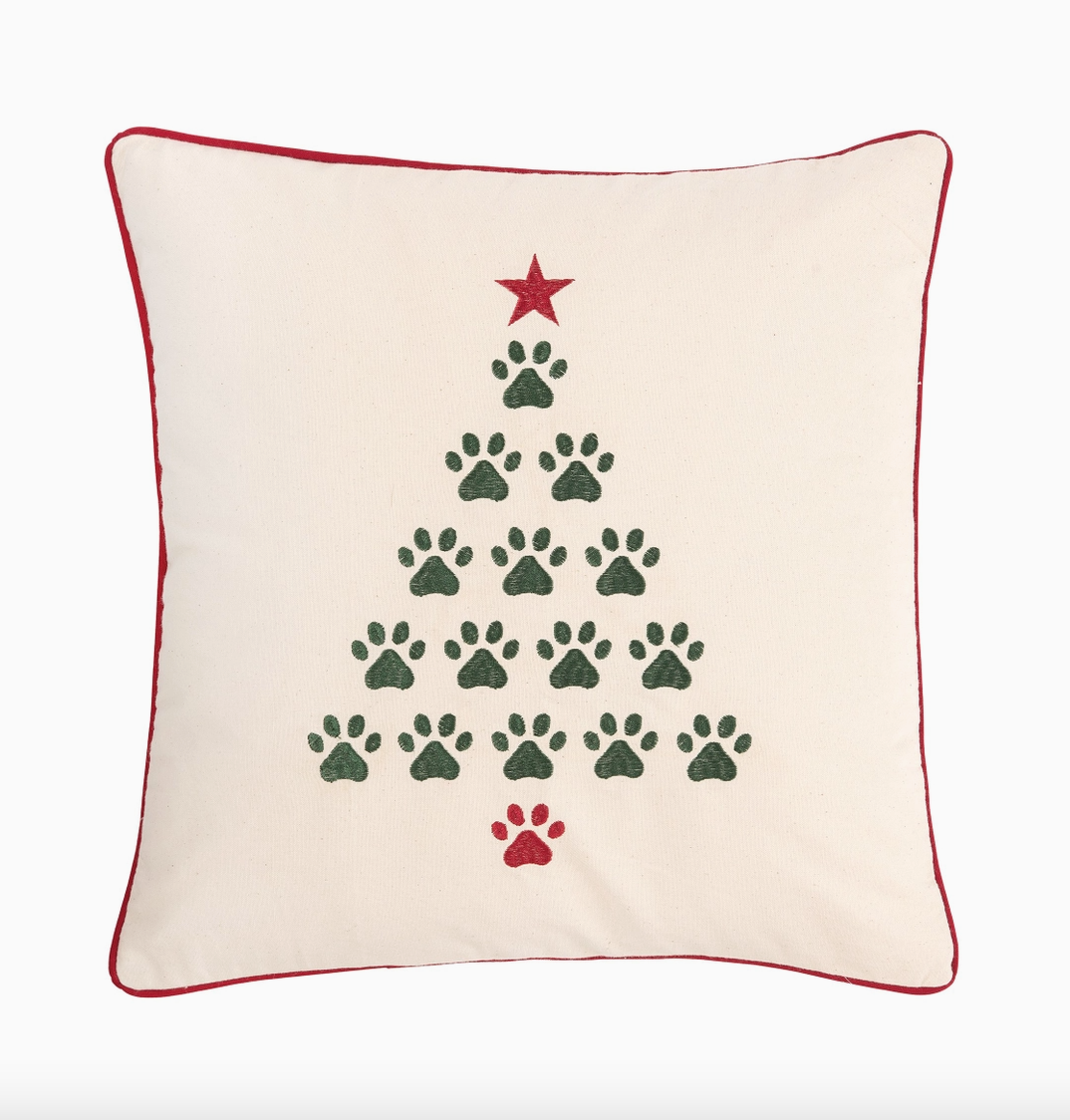 Christmas Tree Paw Print Embroidered Throw Pillow – 18" - NY Gift Boutique