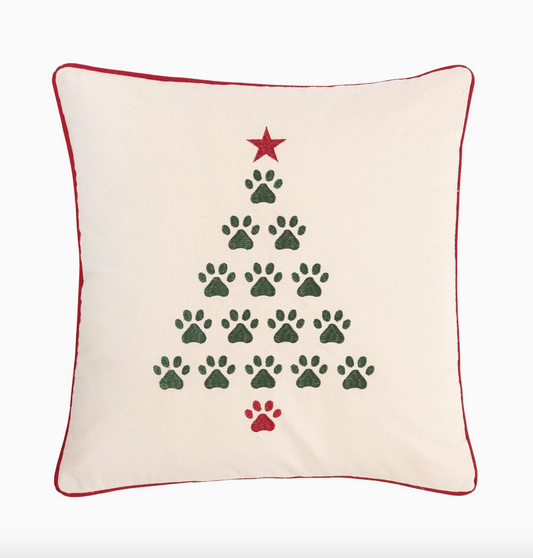 Christmas Tree Paw Print Embroidered Throw Pillow – 18" - NY Gift Boutique