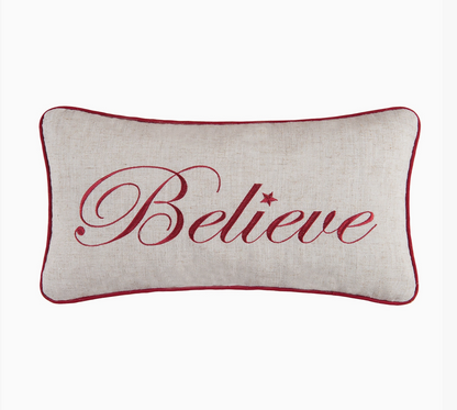 Christmas Believe Embroidered Lumbar Throw Pillow – 10" x 19" - NY Gift Boutique