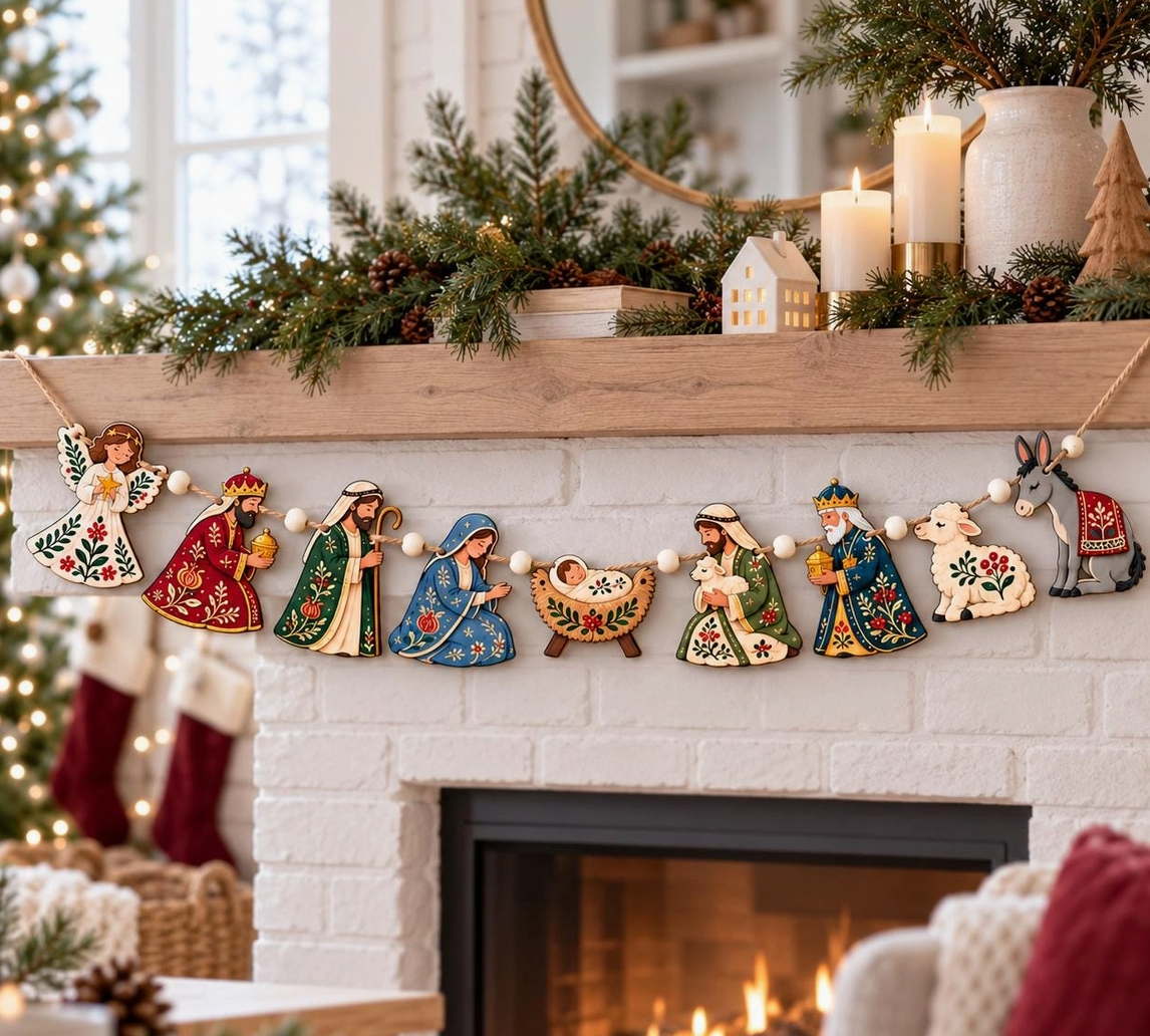 German Christmas Market Wooden Garland – Nutcracker Décor