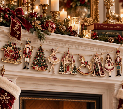 Nutcracker Christmas Wooden Garland – Storybook Ballet Décor