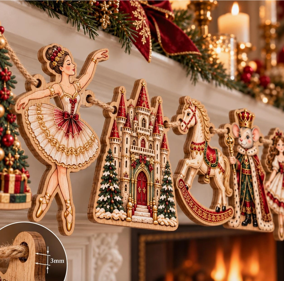 Nutcracker Christmas Wooden Garland – Storybook Ballet Décor