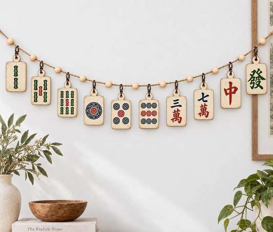 Mahjong Tile Wooden Garland – Vintage Game Room Décor