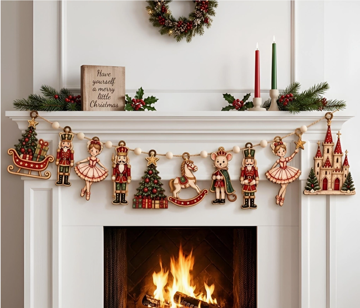 Vintage Nutcracker Ballet Wooden Christmas Garland