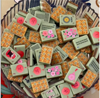 Oriental Garden Panda & Cherry Blossom Mahjong Tile Set