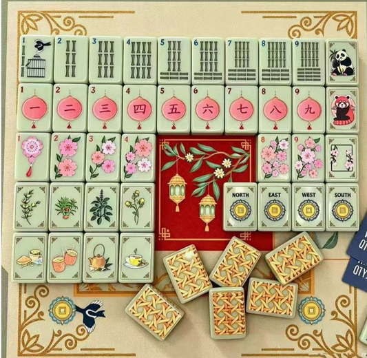 Oriental Garden Panda & Cherry Blossom Mahjong Tile Set