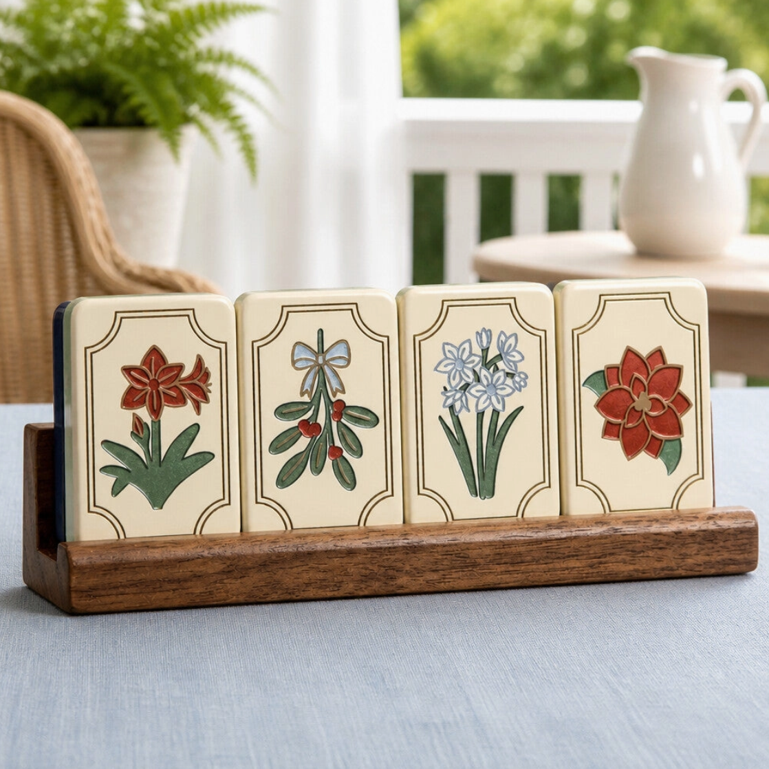 Midnight Blue Botanical American Mahjong Tile Set