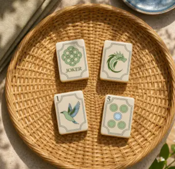 Midnight Blue Botanical American Mahjong Tile Set