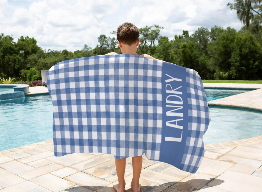 Personalized Kids Pool Towel Gingham