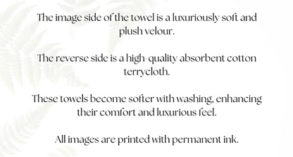 Text describing towel details on a white background