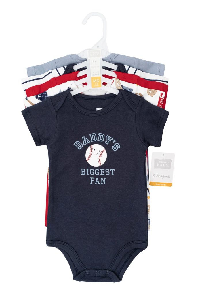 Hudson Baby Cotton Bodysuits 5-Pack, Baseball Biggest Fan - NY Gift Boutique