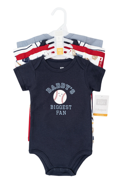 Hudson Baby Cotton Bodysuits 5-Pack, Baseball Biggest Fan - NY Gift Boutique