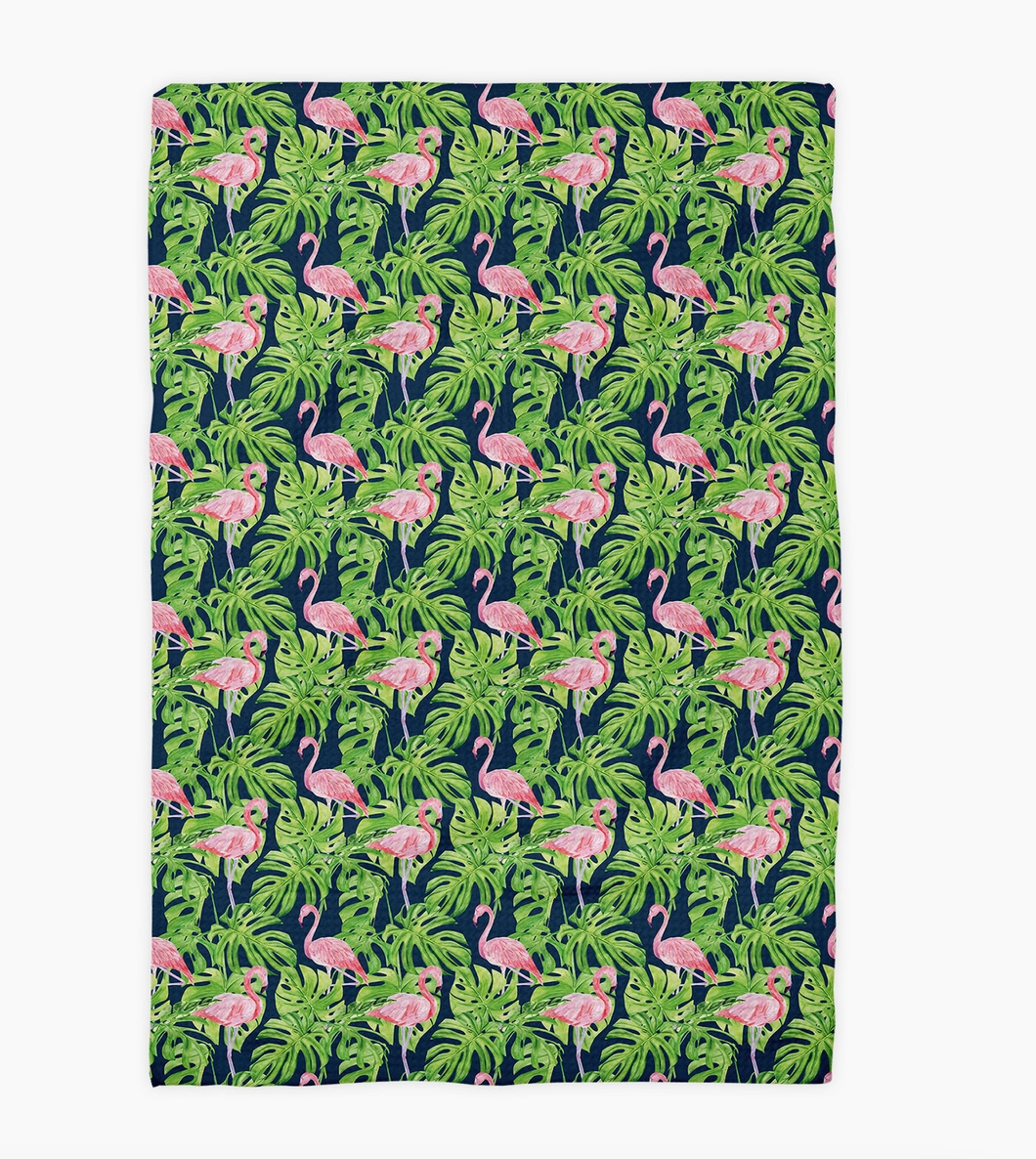 Flamingo Palm Navy Pink Waffle Weave Towel - NY Gift Boutique