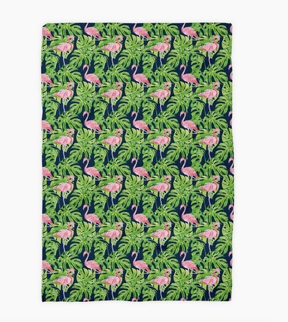 Flamingo Palm Navy Pink Waffle Weave Towel - NY Gift Boutique