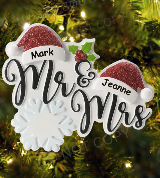 Mr. & Mrs. Santa Hat Custom Ornament
