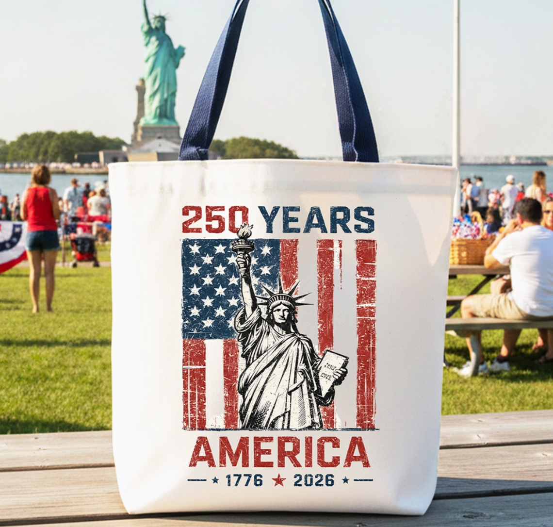Statue of Liberty US Flag 250 Years Tote Bag