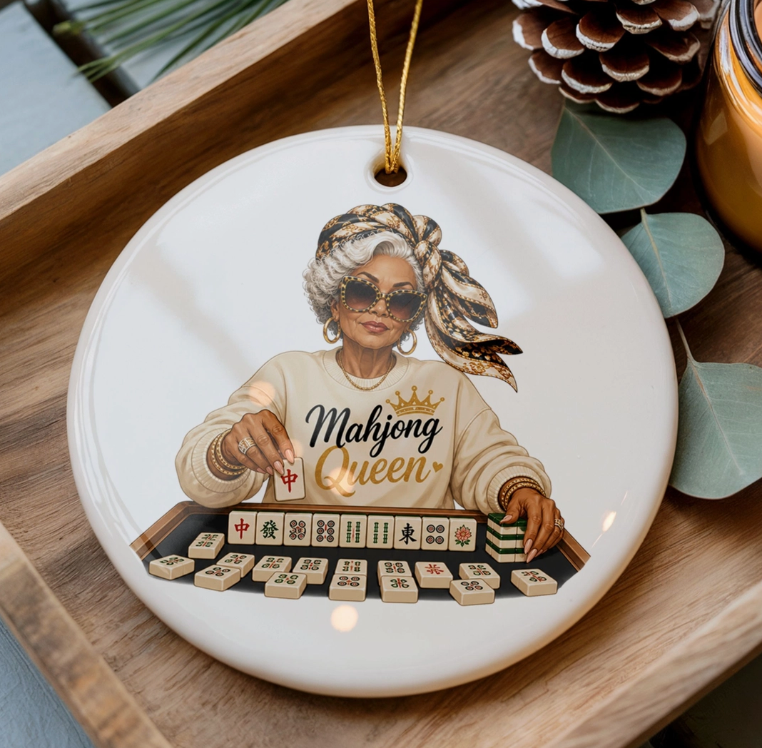 Mahjong Queen Ceramic Christmas Orname