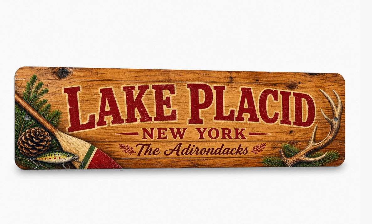 Lake Placid New York Metal Sign – 15" x 5", 4 Styles