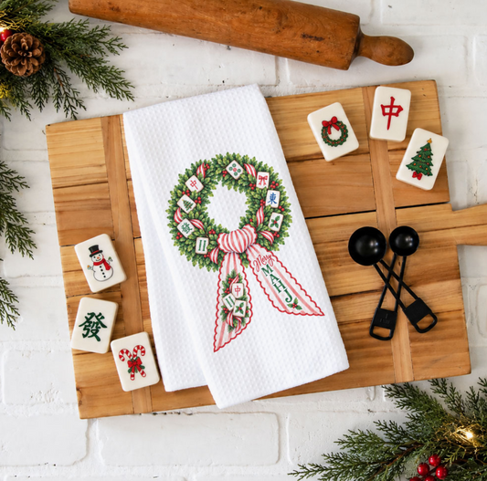 Mahjong Wreath Sash Christmas Kitchen Towel