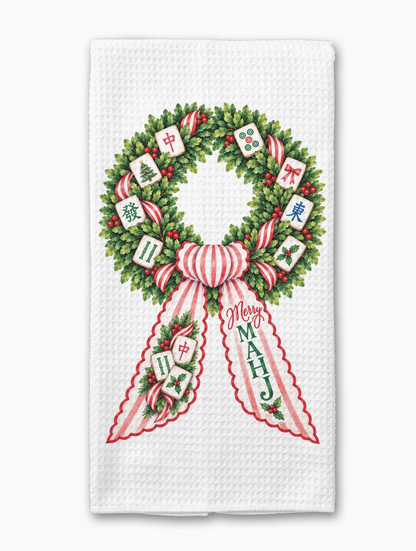 Mahjong Wreath Sash Christmas Kitchen Towel