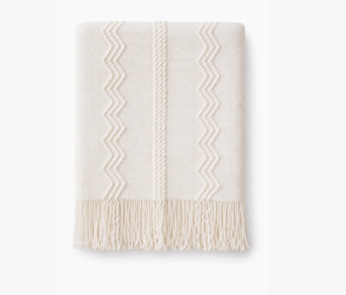 Textured Zigzag Knit Throw Blanket with Fringe – 50" x 60"