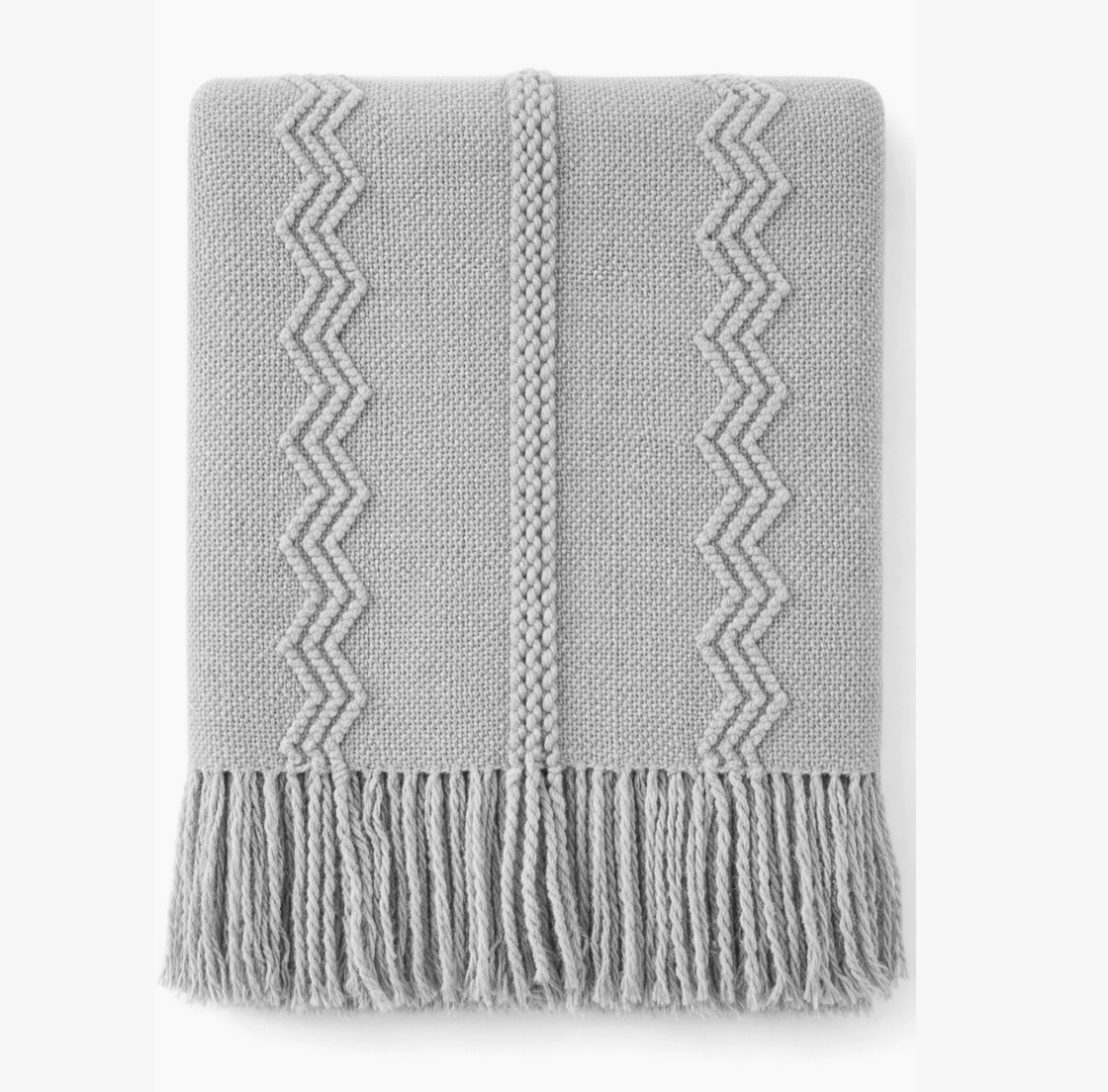 Textured Zigzag Knit Throw Blanket with Fringe – 50" x 60"