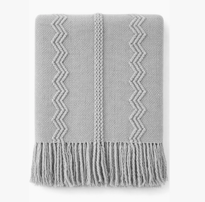 Textured Zigzag Knit Throw Blanket with Fringe – 50" x 60"